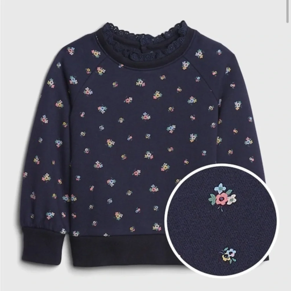 NFS. Gap beautiful floral sweater with ruffle detail at neck size 2T EUC